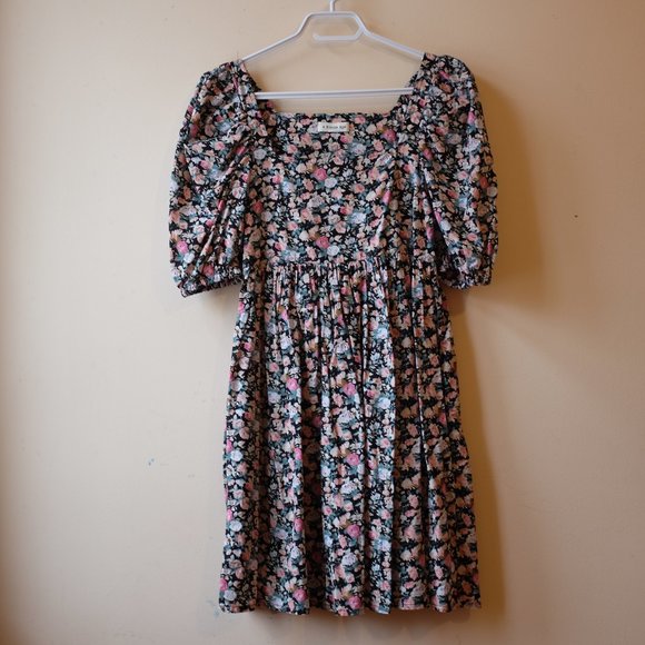 A Bronze Age Floral Puff Sleeve Mini Dress - Picture 3 of 15